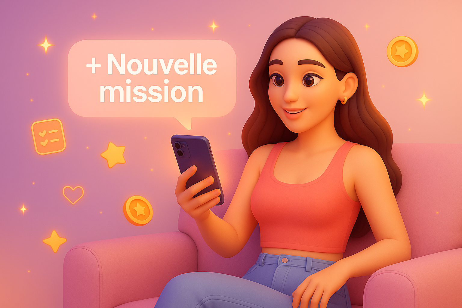 Créatrice recevant une nouvelle mission sur son téléphone