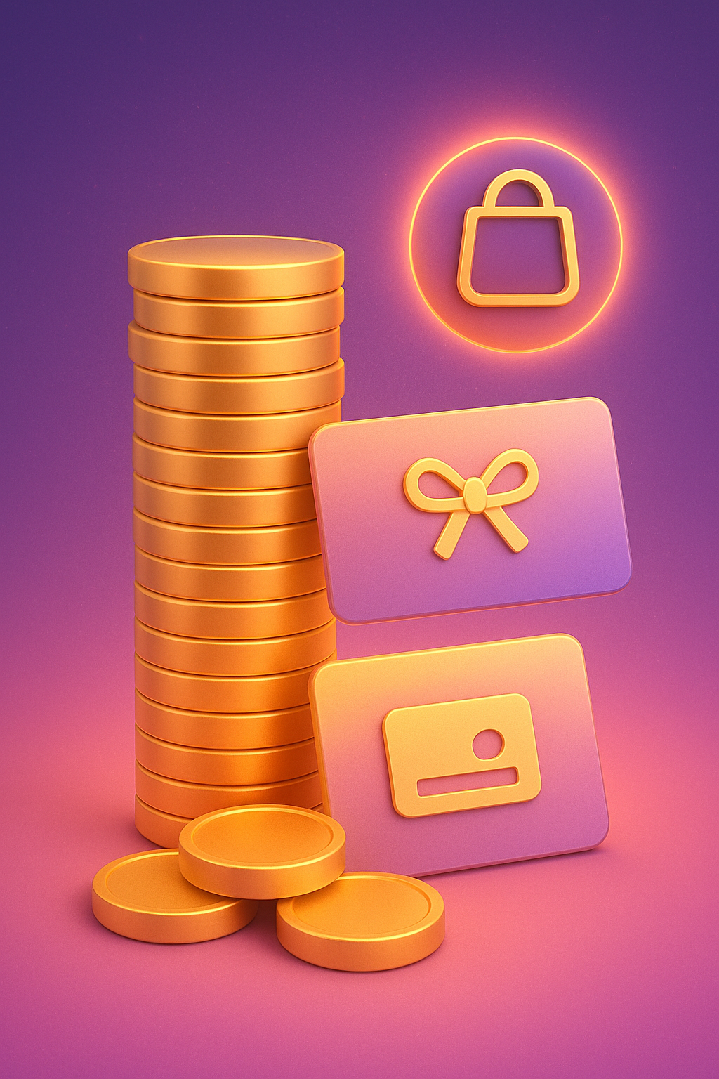 Pièces d’or et carte cadeau en 3D